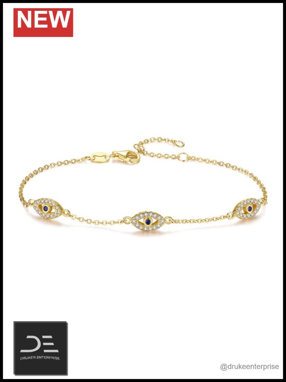 PAENENPH 18K Gold Over 925 Silver Moissanite Evil Eye Bracelet